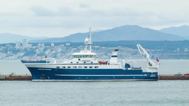 Barco Expedição Antártica Atracado Porto Valparaíso Chile Antes Uma Viagem — Vídeo de Stock