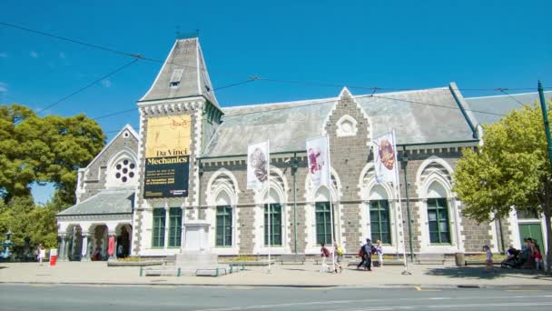 Christchurch Yeni Zelanda Canterbury Müzesi Binası Dış Sunshine Hava Ile — Stok video