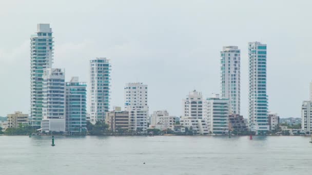 Palazzine Residenziali Lusso Fronte Mare Cartagena Colombia Con Barche Nel — Video Stock