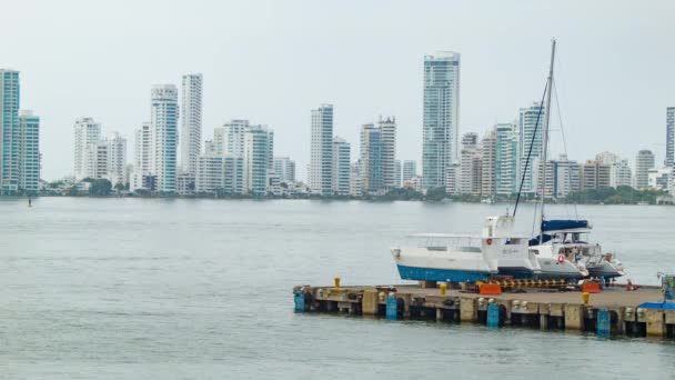 Cartagena Colombia Veduta Del Paesaggio Urbano Dal Porto Commerciale Centroamericano — Video Stock