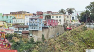 Valparaiso Şili Panning City Hillside Konut Aile Evleri Güney Amerika'da Close-up Detay Across
