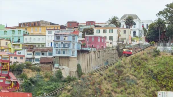 Valparaiso Chili Schwenken Über Den Stadthang Wohnhäuser Familien Hautnah Detail — Stockvideo