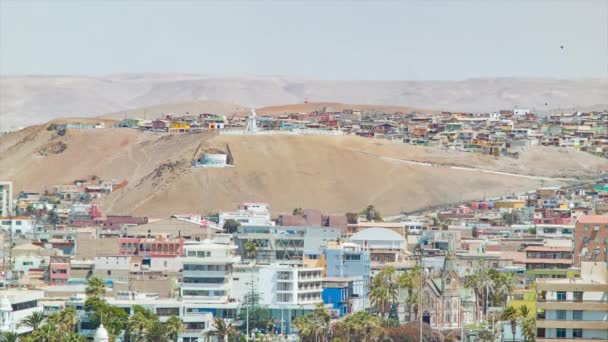Arica Chile Bairros Nas Encostas Deserto Com Casas Residenciais Edifícios — Vídeo de Stock