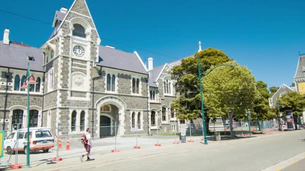 Christchurch Nowa Zelandia Przebudowany Centrum Sztuki Budynek Zewnętrzny Jako Część — Wideo stockowe