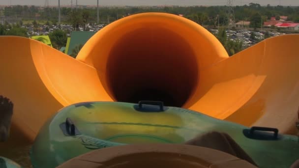 Lady Sitting Inflatable Tube Starting Water Slide Ride Seaworld Orlando — Stock Video