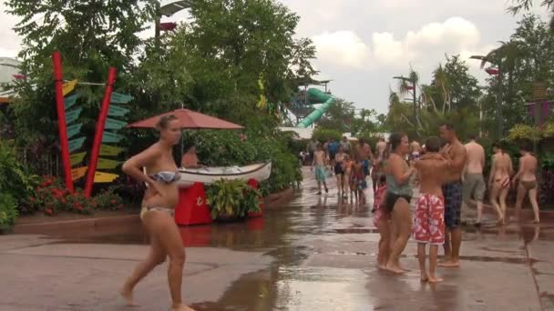 Gente Caminando Entre Toboganes Atracciones Parque Acuático Aquatica Seaworld Orlando — Vídeos de Stock