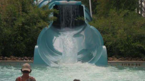 People Enjoy Sliding Big Tube Water Slide Aquatica Water Park — Stock Video
