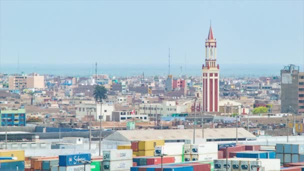 Lima Perú City Building Paisaje Frente Mar Con Torre Reloj — Vídeos de Stock