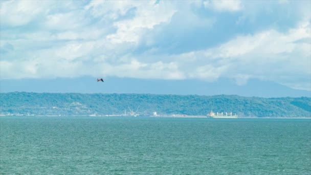 Cena Larga Oceano Costa Rica Com Porto Industrial Mar Com — Vídeo de Stock