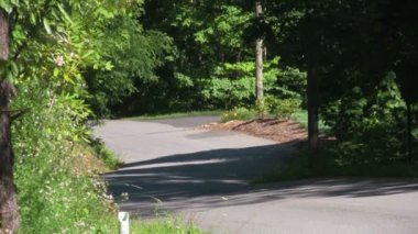 Maggie Valley, Kuzey Carolina yakınlarındaki bir Dağ Mahallesi'nde bir Up Hill Konut Street Bir Zoom Out Shot.