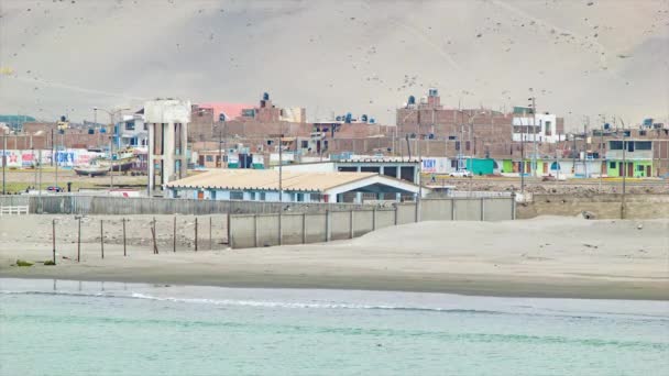 Cidade Pequena Comunidade Pesca Beira Mar Salaverry Peru Com Desert — Vídeo de Stock