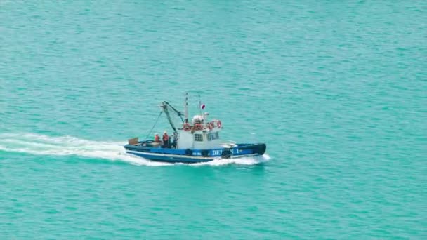 Haven Boot Close Zeilen Turquoise Wateren Haven Van Lima Peru — Stockvideo