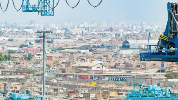 Dense Lima Peru Área Metropolitana Vista Porto Mar Comercial Foreground — Vídeo de Stock