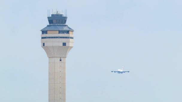 British Airways Airbus A380 Landing Washington Dulles International Airport Wide — Stockvideo
