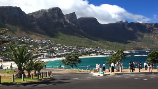 Tourists Overlook Viewing Popular Camps Bay Cape Town South Africa — Stock Video