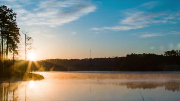Lake Crabtree Mist Verhuizen Naar Gouden Ochtenden Zonnestralen Raleigh Statische — Stockvideo