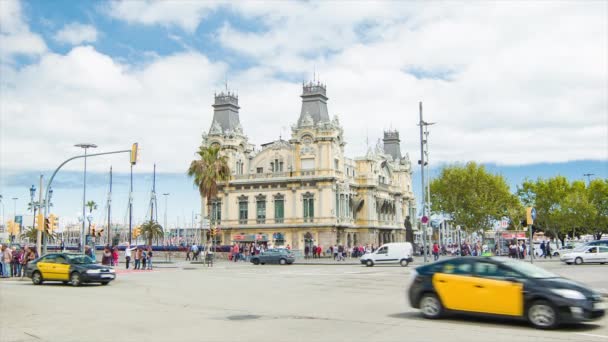 Port Barcelona Hiszpania Budynek City Street Traffic Południowym Krańcu Rambla — Wideo stockowe