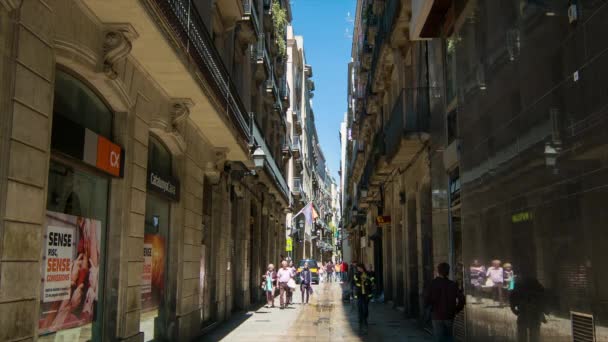 Barcelonské Španělské Úzké Postranní Uličky Rambla Chodící Lidmi — Stock video