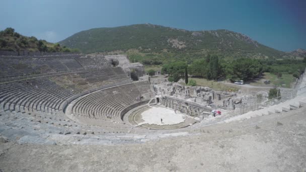 Ephesus Stadium Wide Landscape Establishing Shot Ancient Roman City Marble — Stock Video