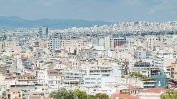 雅典希腊特写潘宁城市建筑外部的地方公寓 酒店和企业延伸到距离 — 图库视频影像
