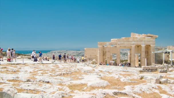 Toeristen Top Van Acropolis Hill Athene Griekenland Met Mensen Een — Stockvideo