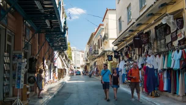 Athènes Grèce Touristes Shopping Dans Vieille Ville Plaka Sur Rue — Video
