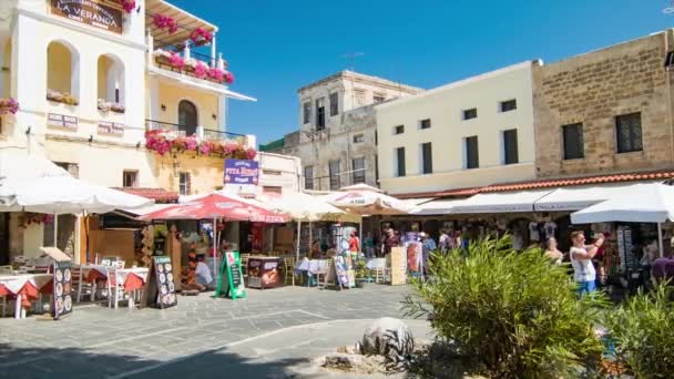 Rodos Yunanistan Geleneksel Yunan Restoranları Tarihi Eski Kent Mağazalar Gezen — Stok video