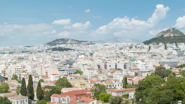 Schwenk Über Stadtviertel Von Athen Griechenland Mit Architektur Griechischen Stil — Stockvideo
