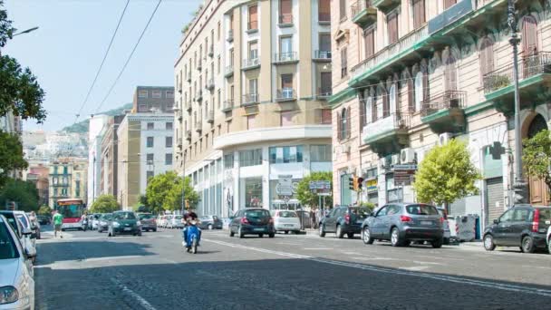 Napoli Talya Napoli City Street Scene Araçlar Ile Parke Taşı — Stok video