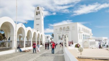Santorini Yunanistan Sokak Sahnesi Turistler Ile Gezi Yerler ve Binalar etrafında Popüler Yunan Hedef