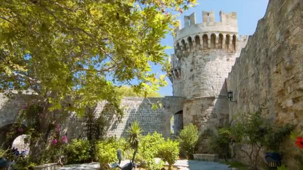 Rhodos Griekenland Paleis Van Grootmeester Van Ridders Buitenste Muren Van — Stockvideo