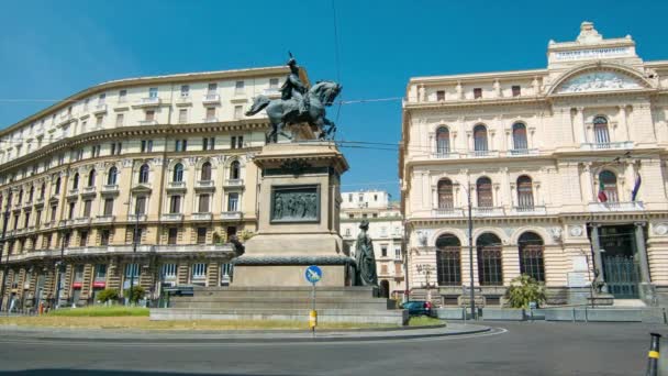 Napels Italië Monumento Vittorio Emanuele Landmark Standbeeld Monument Bij Universita — Stockvideo