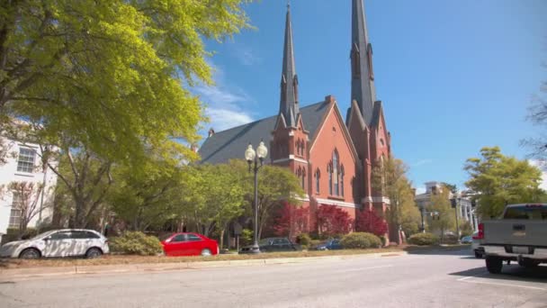 Wilmington First Baptist Church Budynek Zewnętrzny Historycznego Centrum Landmark Ulicy — Wideo stockowe