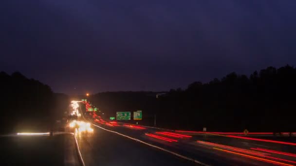 Lightning Thunderstorm Timelapse Fast Moving Interstate Traffic Night Raleigh North — Stock Video