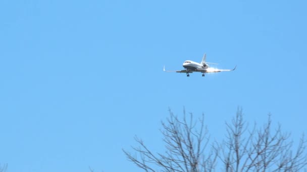 ワシントンDcダレス国際空港Iadへの最終アプローチにジェネリックファルコン2000Exビジネスジェット旅客機 — ストック動画