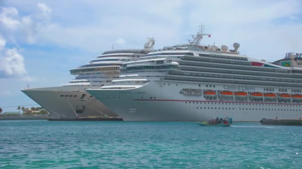바하마 카니발과 Msc 크루즈 선박은 화창한 전화의 유명한 바하마 의사당 — 비디오
