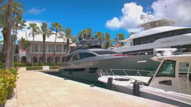 Nassau Bahamas Yacht Lusso Attraccati Nella Marina Atlantis Lungo Palme — Video Stock