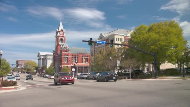 Wilmington Downtown City Trafik Street Araçlar Kuzey Carolina Güneşli Bir — Stok video