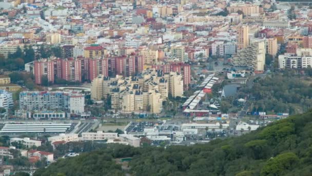 Gibraltarská Hranice Španělskem Viděn Vrcholu Skály Španělskými Budovami Linea City — Stock video