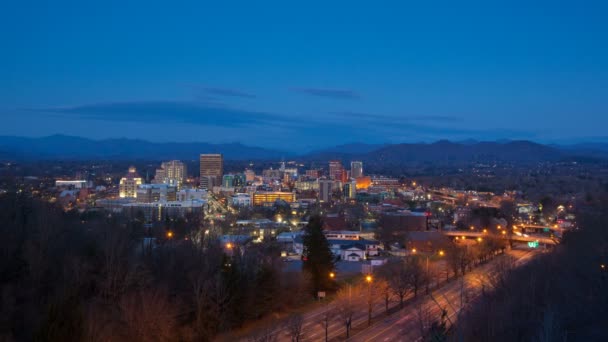 Asheville City Skyline Den Frühen Morgenstunden Landschaft Zeitraffer Mit Blauen — Stockvideo