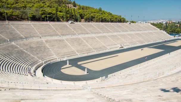 Athén Görögország Panathenaic Stadion Wide Panoráma Shot Városnéző Turisták Látogatás — Stock videók