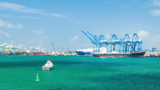 Hafen Von Colon Panama Breit Einrichtungsaufnahme Mit Großen Angedockten Containerschiffen — Stockvideo