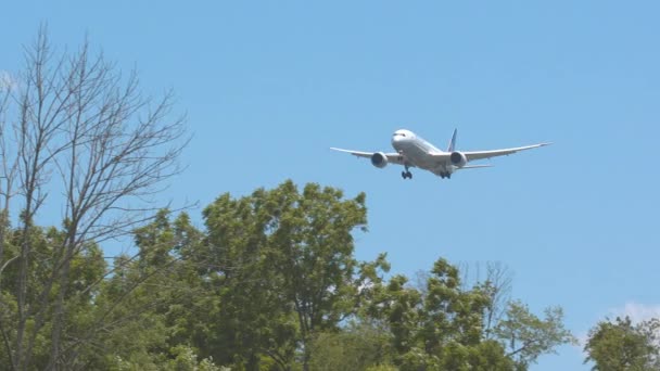 ワシントン Dcユナイテッド航空ボーイング787 9ドリームライナージェット旅客機ダレス国際空港Iadへの最終アプローチ — ストック動画