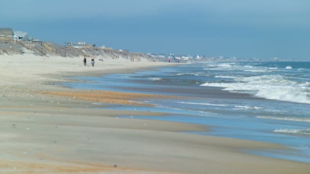 Currituck Beach Carolla Outer Banks Com Pessoas Andando Cães Distância — Vídeo de Stock
