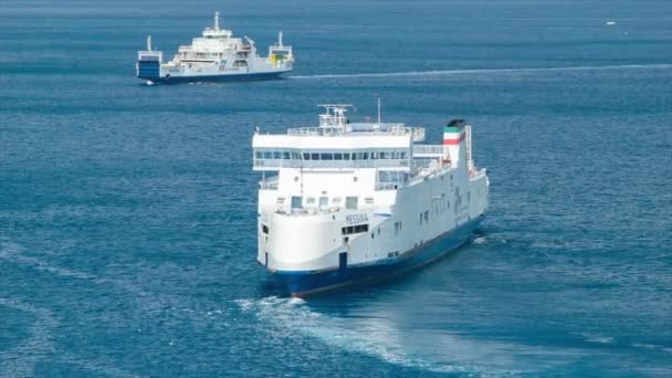 Ferry Boat Yakın Çekim Messina Boğazı Sicilya Italya Düzenli Tarifeli — Stok video