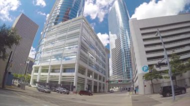 Houston Tx Downtown Texas Güneşli Bir Günde Street Level Cam Dış ile Modern Gökdelenler Kadar Tilting