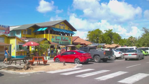 Nassau Bahamas Fish Fry Restaurants Card Driving People Visiting Local — Stock Video