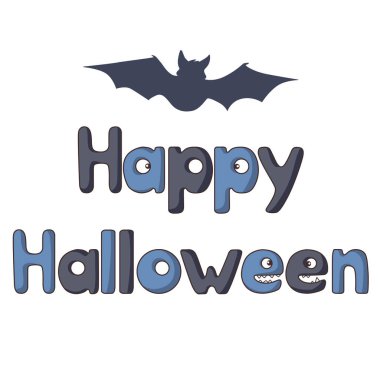 Cadılar Bayramınız Kutlu Olsun. Vektör yazı ve yarasa silueti. Beyaz arka planda yalıtılmış nesneler.