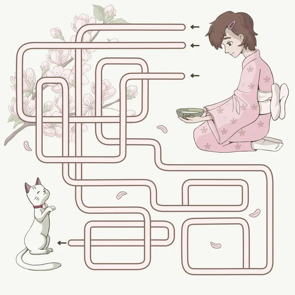 Labirinto Jogo Labirinto Para Crianças Ajuda Bonito Anime Menina Vestindo —  Vetores de Stock