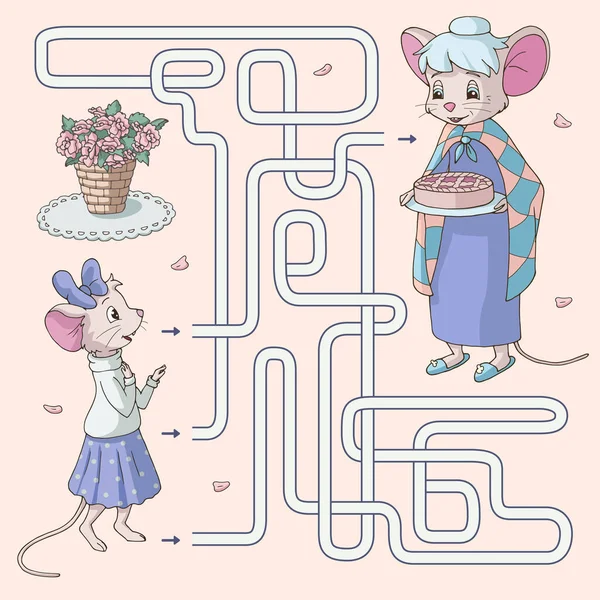 Labyrint Labyrint Pro Děti Nápověda Roztomilé Kreslené Dívka Myš Najít — Stockový vektor